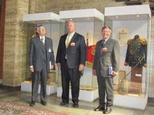 Joining together at a ceremony in August are (l-r) Dr. Simeon Kralikov, chapter president; Kent Schneider, president and chief executive officer of AFCEA International; and Peter Treche, general manager of AFCEA Europe.